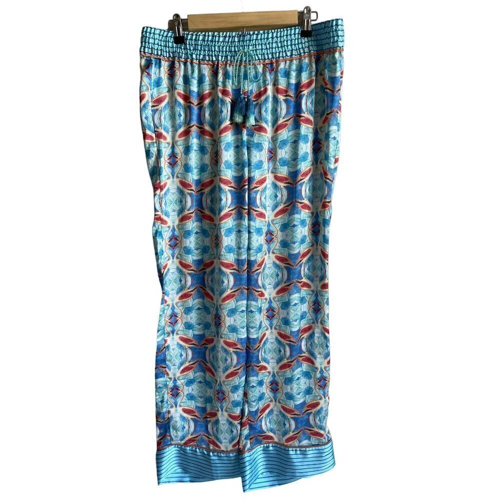 Cost Plus World Market Women's Straight Leg Pants in Blue and Red Pattern